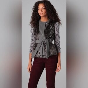 Rebecca Taylor Faux Fur Gray Leopard Vest